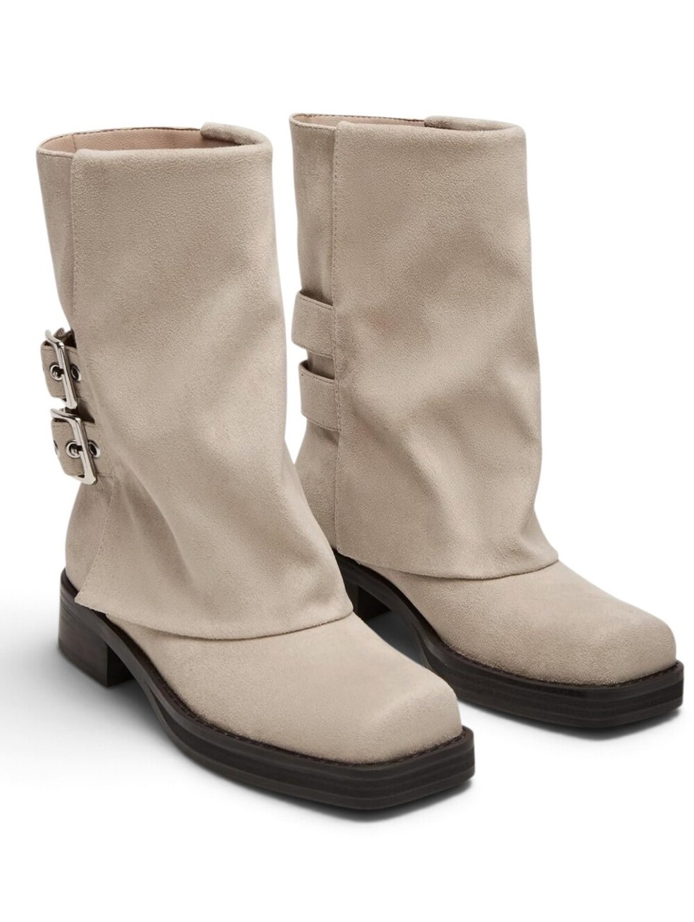 Steve Madden Dagger Bone Cuffed Ankle Boots 7.5M Suede Double Buckle